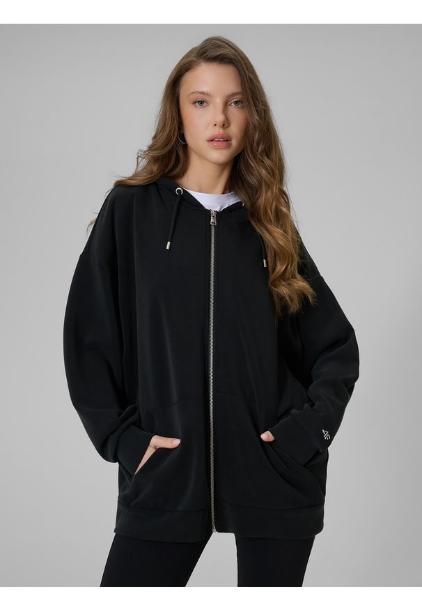 4f - 4F Bluza dresowa oversize z modalem damska - czarna M. Okazja: na co dzień. Kolor: czarny. Materiał: dresówka. Wzór: gładki. Styl: casual