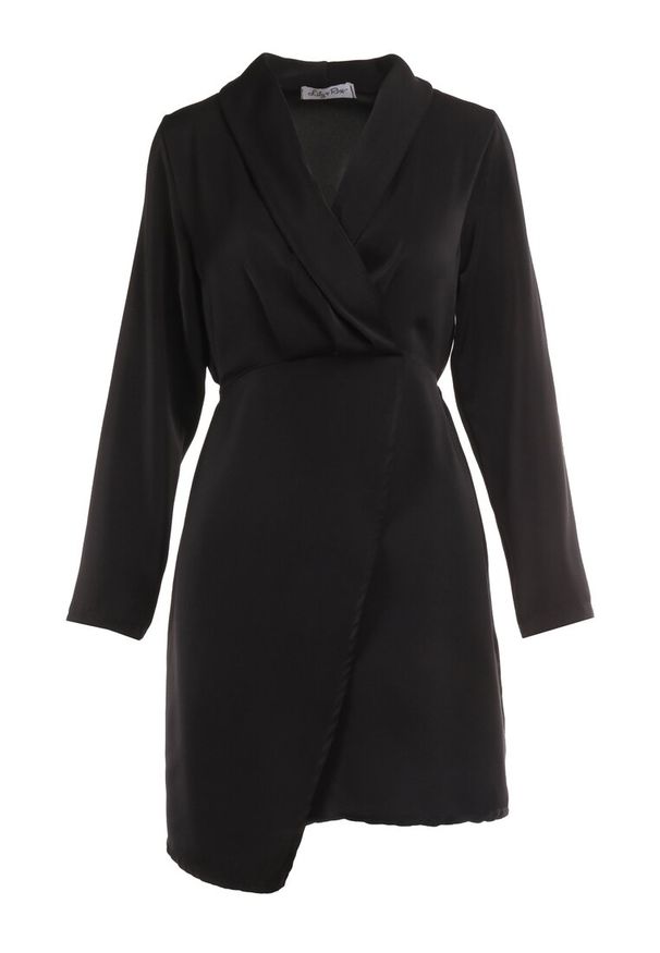 Born2be - Czarna Sukienka Tryphala. Typ kołnierza: dekolt w kształcie V. Kolor: czarny. Materiał: tkanina. Długość rękawa: długi rękaw. Wzór: gładki, jednolity, aplikacja. Typ sukienki: kopertowe. Styl: klasyczny. Długość: mini