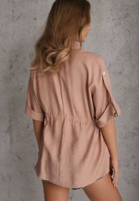 Renee - Beżowa Koszula z Bawełną o Nietoperzowym Kroju z Wiązaniem w Stylu Utility Kelathe. Kolor: beżowy. Materiał: bawełna #2