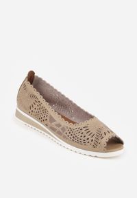 Born2be - Beżowe Ażurowe Balerinki ze Skóry Naturalnej z Odkrytymi Noskami Prisira. Okazja: do pracy, na co dzień. Kolor: beżowy. Materiał: skóra. Szerokość cholewki: normalna. Wzór: ażurowy. Styl: casual #5