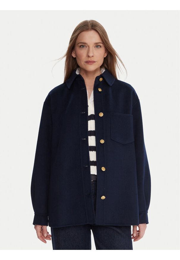 TOMMY HILFIGER - Tommy Hilfiger Płaszcz wełniany WW0WW46558 Granatowy Relaxed Fit. Kolor: niebieski. Materiał: syntetyk