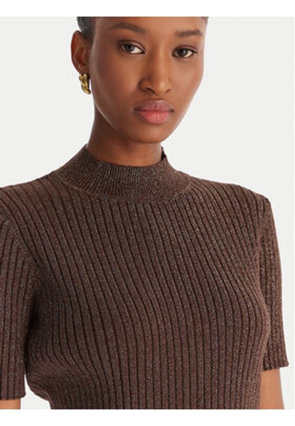 ACCESS FASHION Sweter 54-8046 Brązowy Slim Fit. Kolor: brązowy. Materiał: syntetyk