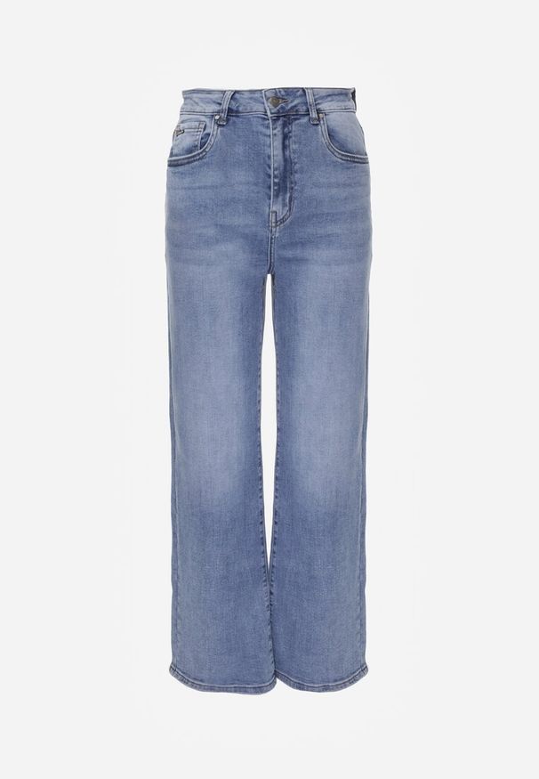 Renee - Niebieskie Jeansy Wide Leg High Waist z Elastycznego Denimu z Bawełną Jelimia. Okazja: na co dzień. Stan: podwyższony. Kolor: niebieski. Styl: casual, elegancki