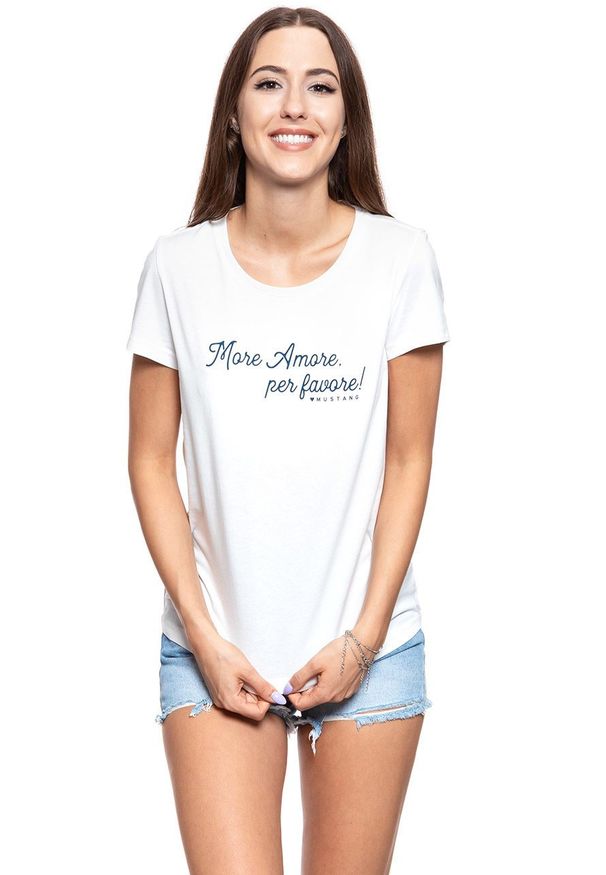 Mustang - MUSTANG T SHIRT DAMSKI Alina C Print Cloud Dancer 1008937 2020. Wzór: nadruk