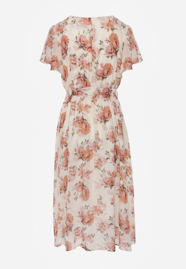 Born2be - Różowa Romantyczna Sukienka Kopertowa z Wiązanym Paskiem i Brokatem Yael. Okazja: na co dzień, na spotkanie biznesowe, do pracy, na randkę. Kolor: różowy. Wzór: kwiaty. Typ sukienki: kopertowe. Styl: casual, biznesowy, elegancki