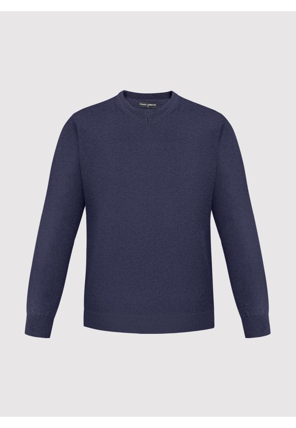 Pako Lorente - PAKO LORENTE - Granatowy sweter męski v-neck. Kolor: czarny, niebieski. Materiał: bawełna. Sezon: jesień