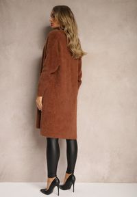 Renee - Brązowy Długi Kardigan Puchaty z Dodatkiem Wełny Mevasine. Okazja: na co dzień. Kolor: brązowy. Materiał: wełna. Długość rękawa: długi rękaw. Długość: długie. Wzór: aplikacja, jednolity. Styl: casual #3