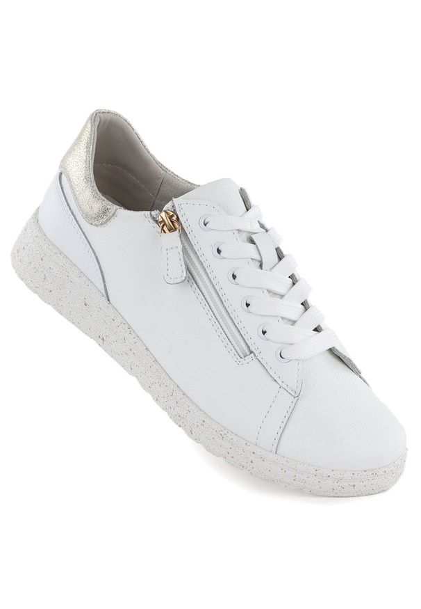 Skórzane półbuty sneakersy damskie białe eVento 138. Kolor: biały. Materiał: skóra