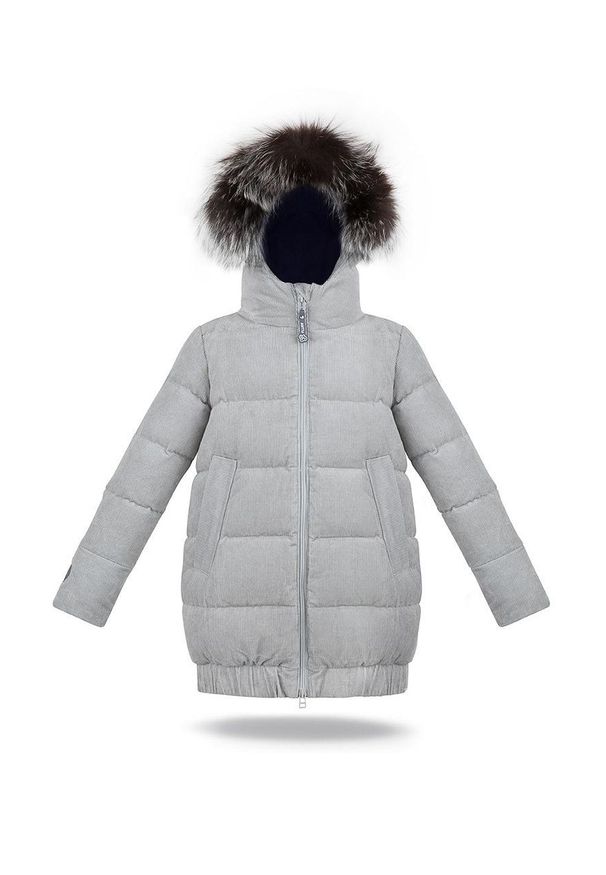 Fluff Kurtka dziecięca kolor szary. Okazja: na co dzień. Typ kołnierza: kaptur. Kolor: szary. Styl: casual