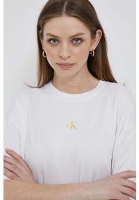 Calvin Klein Jeans t-shirt damski kolor biały. Kolor: biały. Materiał: dzianina. Wzór: nadruk #2