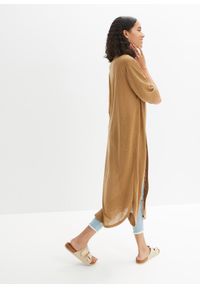 bonprix - Długi kardigan w optyce lnu. Kolor: beżowy. Materiał: len. Długość: długie #1