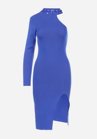 Born2be - Granatowa Sukienka Dopasowana Asymetryczna Zeven. Kolor: niebieski. Materiał: dzianina. Sezon: zima. Typ sukienki: asymetryczne #3