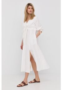 Liviana Conti sukienka lniana kolor biały midi rozkloszowana. Kolor: biały. Materiał: len. Typ sukienki: rozkloszowane. Długość: midi #3
