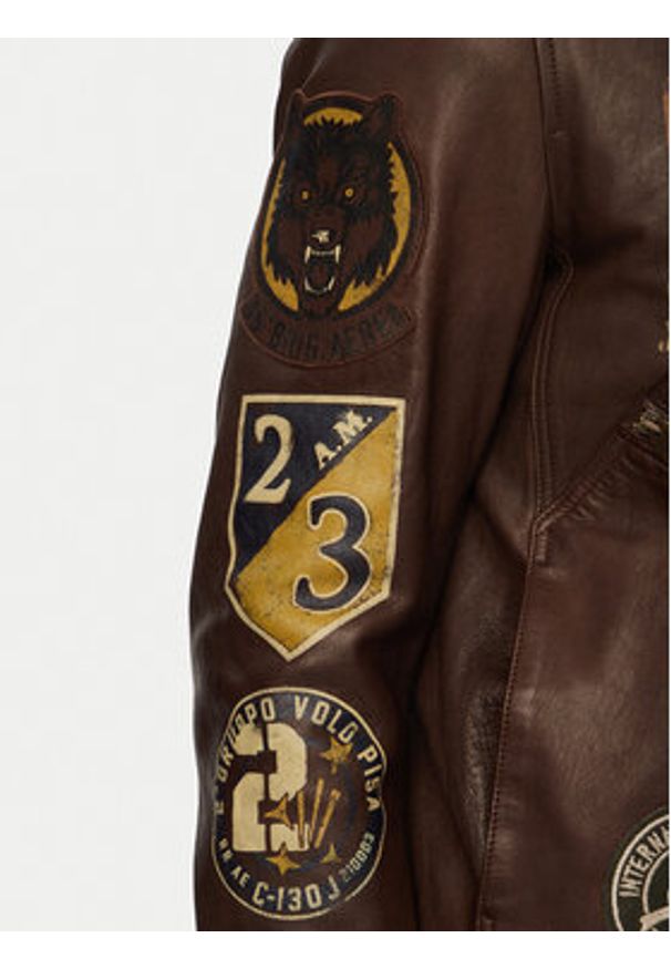 Aeronautica Militare Kurtka skórzana 261PN5056U100839 Brązowy ciemny Regular Fit. Kolor: brązowy. Materiał: skóra