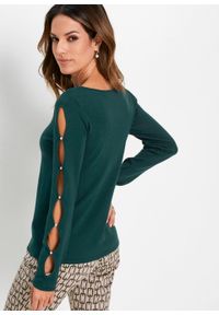 Sweter z wycięciami bonprix głęboki zielony. Kolor: zielony. Styl: elegancki #5