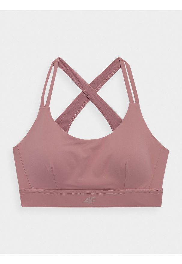 4f - Biustonosz do jogi z niskim wsparciem damski. Kolor: różowy. Materiał: materiał, elastan. Rodzaj stanika: wyciągane miseczki. Sport: joga i pilates