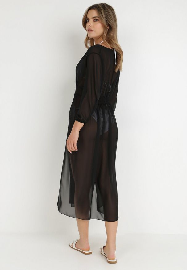 Born2be - Czarna Sukienka Plażowa Katissa. Okazja: na plażę. Kolekcja: plus size. Kolor: czarny. Typ sukienki: dla puszystych. Materiał: tkanina. Długość rękawa: długi rękaw. Sezon: lato. Styl: elegancki. Długość: midi