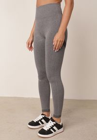 Born2be - Szare Legginsy z Wysokim Stanem z Modelującymi Wstawkami Onorata. Okazja: na co dzień. Stan: podwyższony. Kolor: szary. Materiał: prążkowany. Długość: krótkie. Styl: casual #1