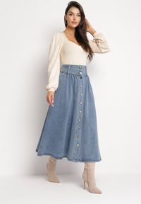 Born2be - Niebieska Spódnica Jeansowa Maxi z Bawełny Nicollta. Kolor: niebieski. Materiał: jeans, bawełna #5