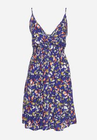 Born2be - Granatowa Bawełniana Sukienka na Regulowanych Ramiączkach z Gumką w Talii Dimitssa. Okazja: na spacer, na imprezę. Typ kołnierza: dekolt w kształcie V. Kolor: niebieski. Materiał: bawełna. Długość rękawa: na ramiączkach. Sezon: lato. Styl: elegancki #2