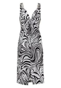 Sukienka bonprix czarno-biały w paski zebry. Kolor: czarny. Długość rękawa: na ramiączkach. Wzór: paski, motyw zwierzęcy #1