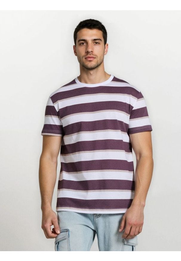 Sinsay - Bawełniana koszulka w paski - fioletowy. Kolor: fioletowy. Materiał: bawełna. Wzór: paski