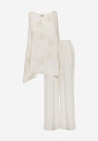 Born2be - Biały Rustykalny Komplet z Wiskozy i Lnu Spodnie i Bluzka z Haftem Acalerodia. Kolor: biały. Materiał: wiskoza, len. Wzór: haft #4