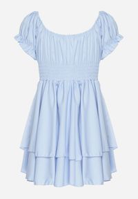 Born2be - Jasnoniebieska Sukienka z Bawełną Bufiastymi Rękawami i Falbankami Maveleira. Typ kołnierza: kołnierz z falbankami. Kolor: niebieski. Materiał: bawełna. Styl: elegancki #6