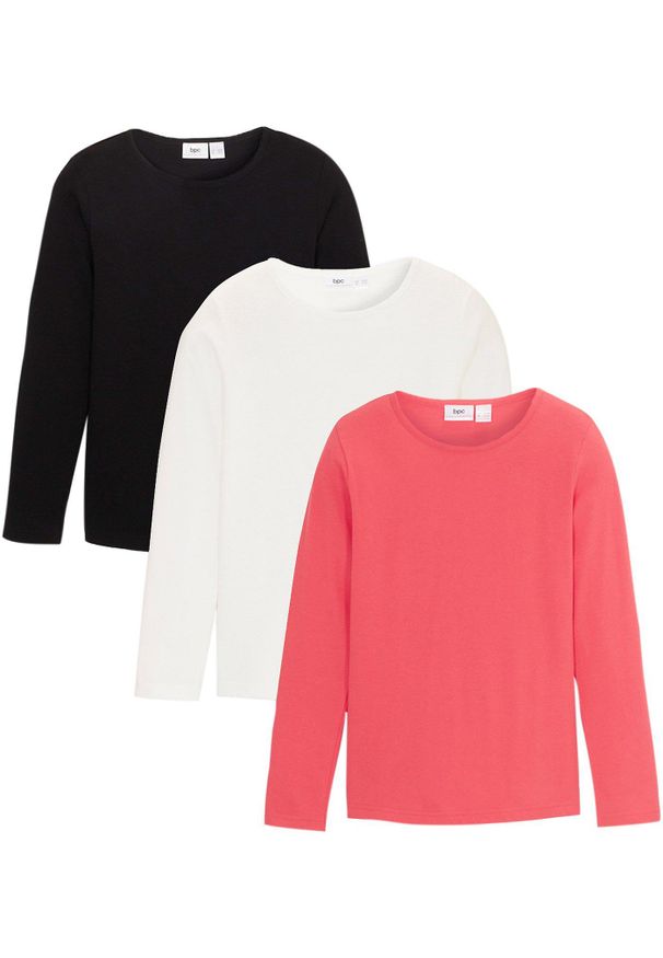 bonprix - Shirt z długim rękawem (3 szt.), z czystej bawełny. Kolor: czarny. Materiał: bawełna. Długość rękawa: długi rękaw. Długość: długie. Wzór: gładki