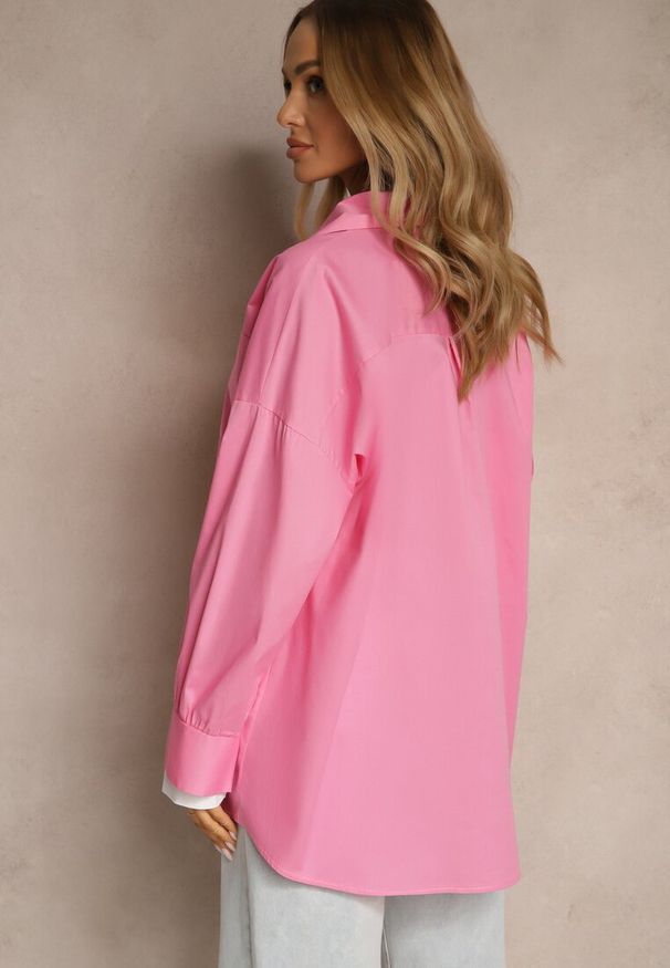 Renee - Fuksjowa Bawełniana Koszula Typu Oversize Ronmira. Okazja: na co dzień. Kolor: różowy. Materiał: bawełna. Styl: elegancki, casual