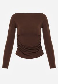 Renee - Brązowa Marszczona Bluzka z Wiskozą i Bawełną Trihal. Okazja: na co dzień. Kolor: brązowy. Materiał: wiskoza, bawełna. Styl: casual #3