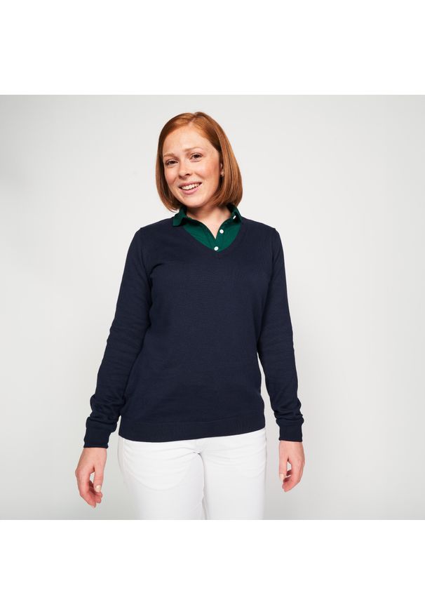 INESIS - Sweter do golfa damski MW 100. Typ kołnierza: golf. Kolor: niebieski. Materiał: bawełna, materiał. Styl: sportowy, elegancki