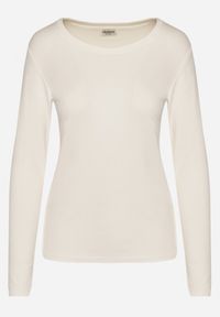 Born2be - Biała Bluzka Typu Longsleeve z Okrągłym Dekoltem Unelessa. Kolor: biały. Materiał: jeans. Długość rękawa: długi rękaw. Styl: klasyczny, elegancki #4