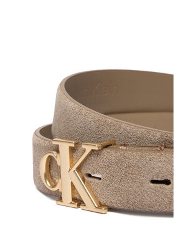 Calvin Klein Pasek Damski Ck Buckle 25 Mm Fixed Belt Suede LV04F7079G Beżowy. Kolor: beżowy. Materiał: skóra, zamsz