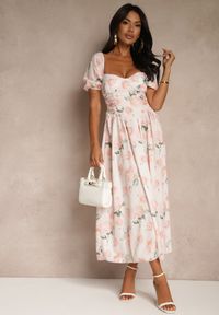 Renee - Różowa Sukienka z Bufiastymi Rękawami w Kwiaty Zerana. Okazja: na imprezę, na randkę. Kolor: różowy. Wzór: kwiaty. Sezon: lato. Styl: elegancki #5