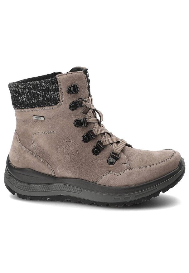 Szare Botki G-Comfort Wygodne Obuwie Damskie. Kolor: szary. Materiał: materiał, skóra. Wzór: aplikacja, napisy. Styl: klasyczny