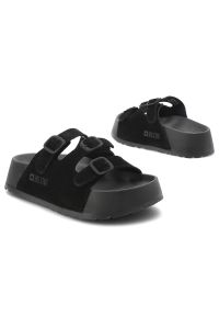 Big-Star - Klapki damskie Big Star, cholewka z materiału tekstylnego z dwoma regulowanymi paskami i sprzączkami, czarne, TT274531. Okazja: na co dzień. Kolor: czarny. Materiał: materiał. Wzór: paski. Sezon: lato. Styl: casual, klasyczny, elegancki #2