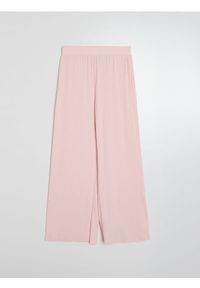 Sinsay - Prążkowane spodnie wide leg z gumką w pasie - różowy. Kolor: różowy. Materiał: prążkowany #1