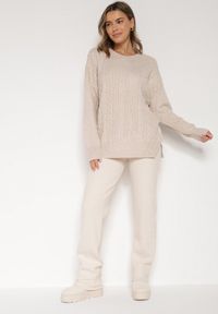 Born2be - Beżowe Sweterkowe Spodnie z Wełną z Ozdobnymi Kieszeniami Monilana. Okazja: na co dzień. Kolor: beżowy. Materiał: wełna. Styl: casual #7