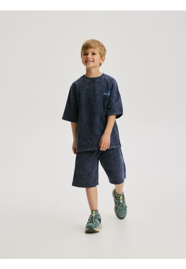 Reserved - Komplet z efektem sprania - granatowy. Kolor: niebieski. Materiał: bawełna, dzianina