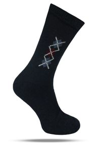 His Story - Ciepłe Wełniane Skarpetki Zimowe - Granat, Wzór Geometryczny. Kolor: niebieski. Materiał: wełna, elastan, poliamid. Wzór: geometria #1