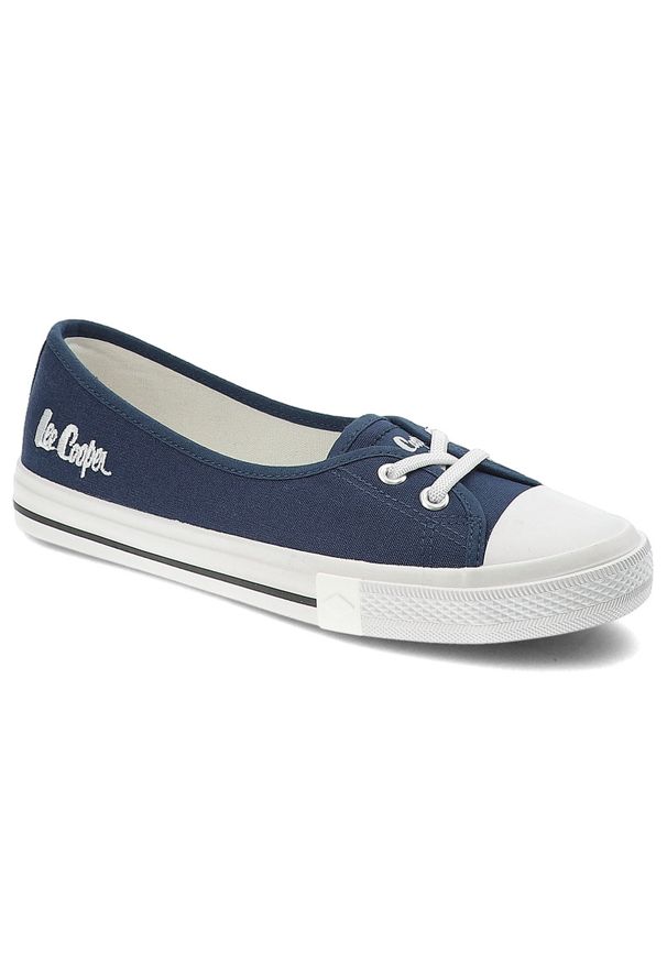 Granatowe Trampki Lee Cooper Modne Buty Damskie. Okazja: na spacer. Kolor: niebieski. Materiał: materiał. Szerokość cholewki: normalna. Styl: klasyczny