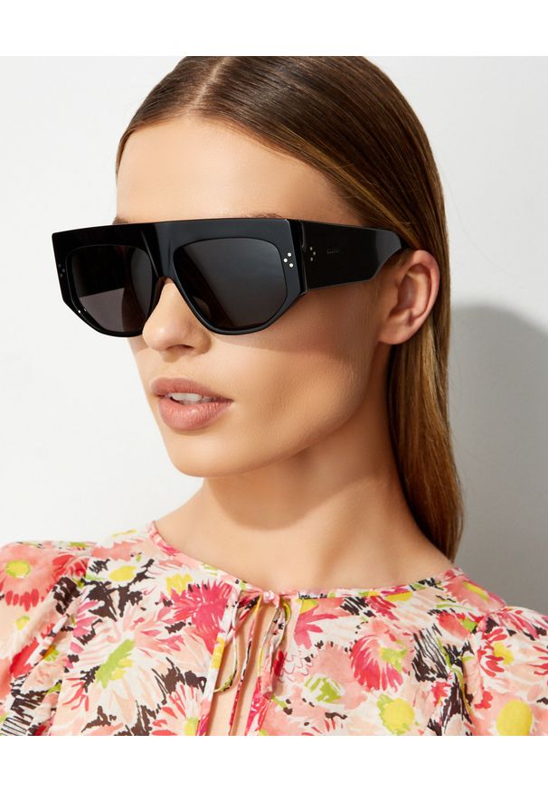 CELINE - Czarne okulary przeciwsłoneczne ze zdobieniem. Kolor: czarny. Wzór: aplikacja