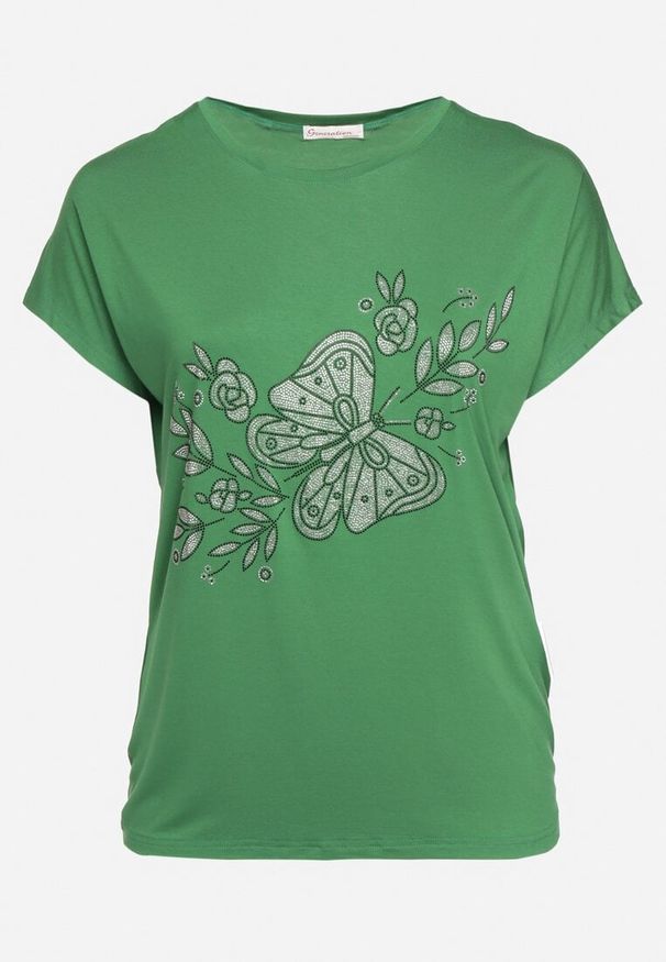 Born2be - Zielony Klasyczny Bawełniany T-shirt z Nadrukiem Wiloa. Kolor: zielony. Materiał: bawełna. Wzór: nadruk. Styl: klasyczny