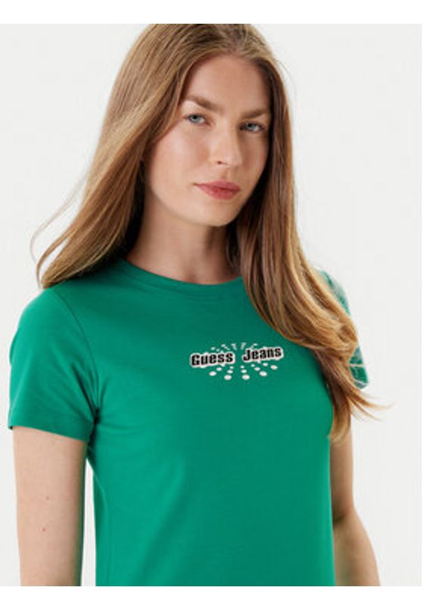 Guess Jeans T-Shirt W5YI04 J1314 Zielony Slim Fit. Kolor: zielony. Materiał: bawełna