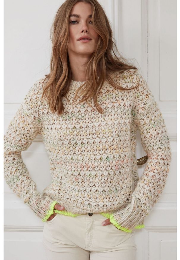 Sweter z neonową lamówką Oui. Kolor: wielokolorowy. Materiał: bawełna, wełna, dzianina, poliamid. Długość rękawa: długi rękaw. Długość: długie