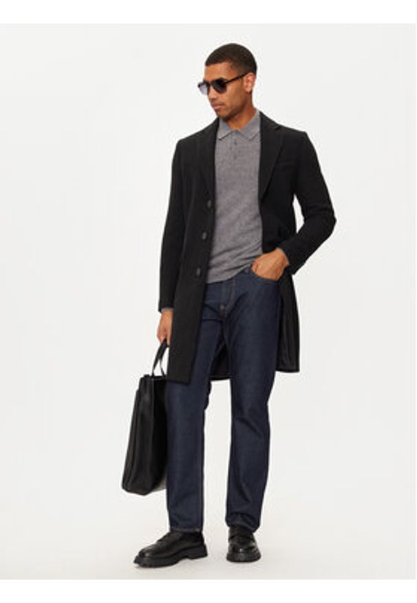 United Colors of Benetton - United Colors Of Benetton Płaszcz wełniany 2X59UN05M Czarny Regular Fit. Kolor: czarny. Materiał: syntetyk