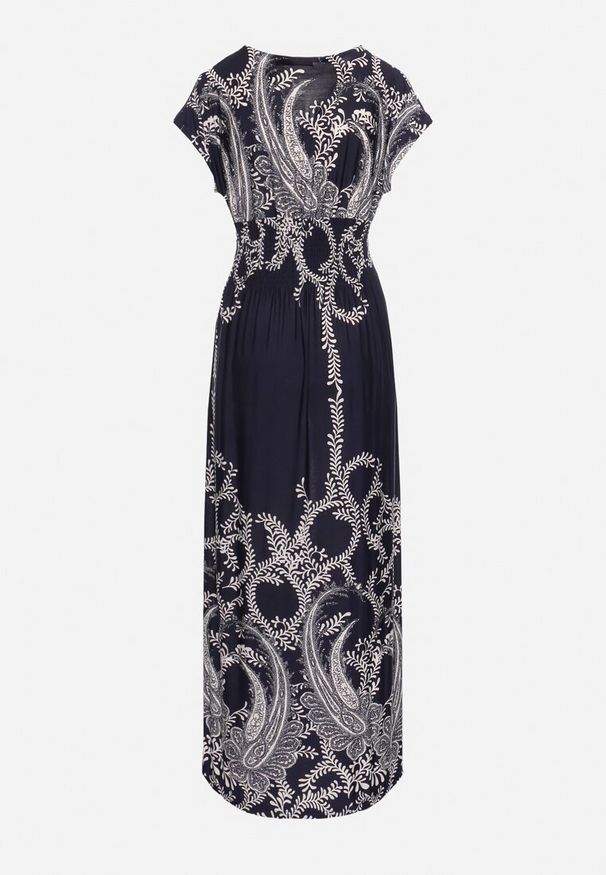 Born2be - Granatowa Sukienka z Gumką w Pasie i Kopertowym Dekoltem Pialica. Okazja: na co dzień. Typ kołnierza: dekolt kopertowy. Kolor: niebieski. Typ sukienki: kopertowe. Styl: elegancki, casual, sportowy