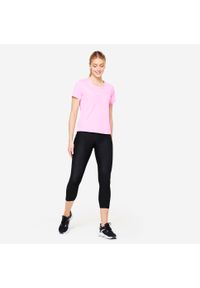 DOMYOS - Legginsy fitness damskie Domyos krótkie. Kolor: czarny. Materiał: materiał, poliester, elastan. Długość: krótkie. Sport: fitness