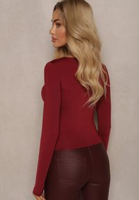 Renee - Bordowa Bluzka Astesilea. Kolor: czerwony. Materiał: dzianina, skóra, jeans. Długość: długie. Wzór: jednolity